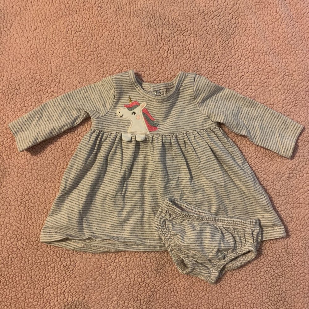Gray and  Pink Striped Dress with Bloomers